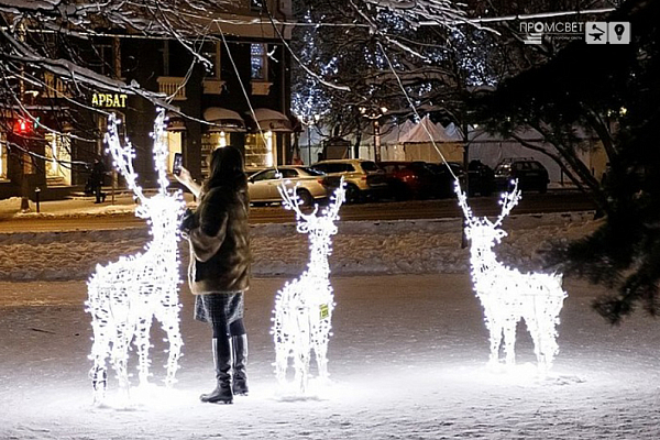 Новогодняя иллюминация в Пскове Олени декабрь 2020